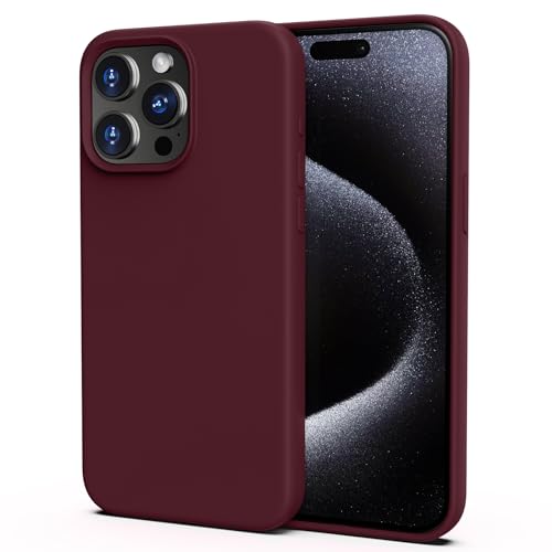 TIIXXA Silicone Case for iPhone 15 Pro Max Case,Soft Ultra Slim Protective Shockproof Liquid Silicone Phone Case, Anti-Scratch Microfiber Lining, 6.7" Burgundy