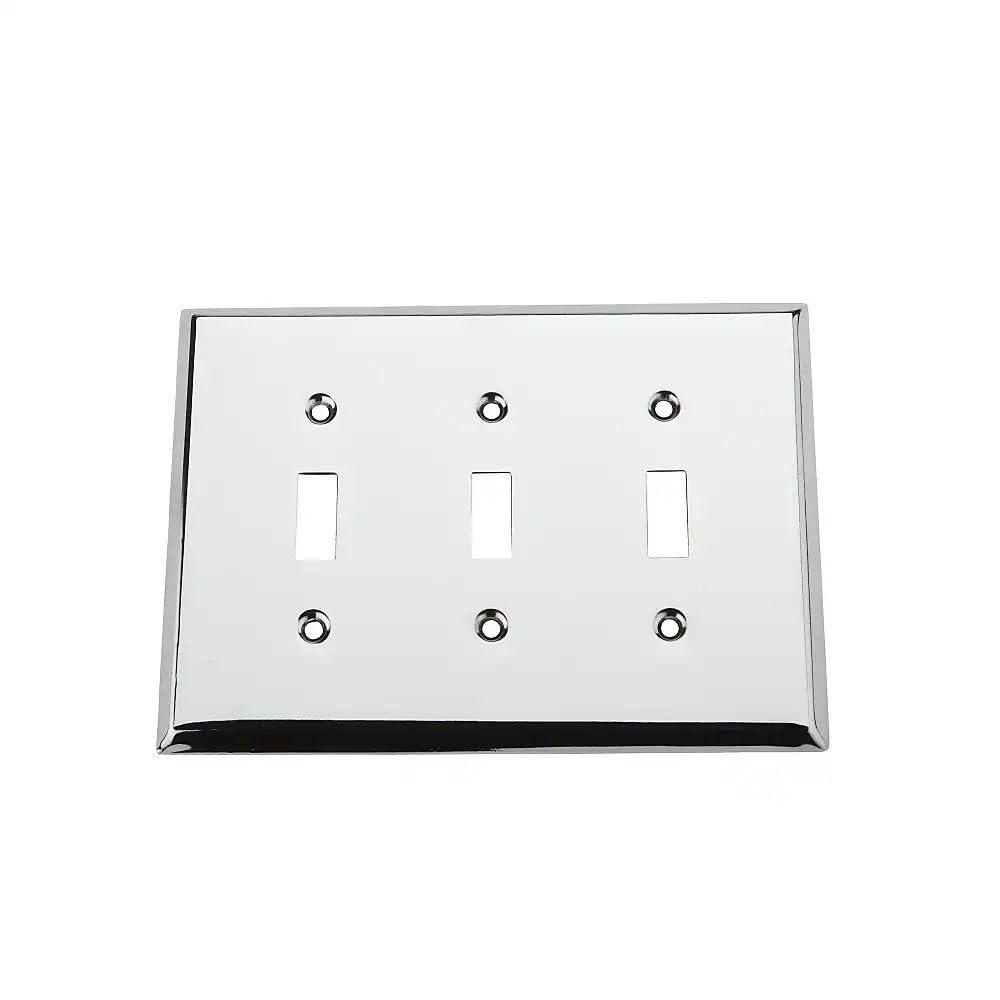 Placa de pared con triple interruptor, cromada
