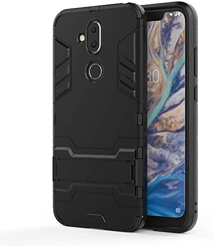 Nokia 8.1 X7 Case+ Screen Protector,ZLDECO Shockproof Hard Case Kickstand Function Cover with 1 Tempered Glass Screen Protector Protective for Nokia 8.1 X7 Smartphone (Black)