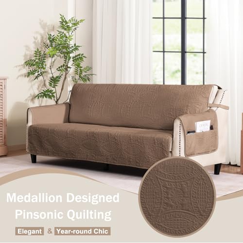 Image of Quilted Grand Sofa Covers Washable, Couch Cover for Grand Sofa, Soft Cozy Couch Protector for 4 Cushion Couch, Oversized Grand Sofa Slipcovers Water-Repellent (Grand Sofa 88 inch, Raw Umber)