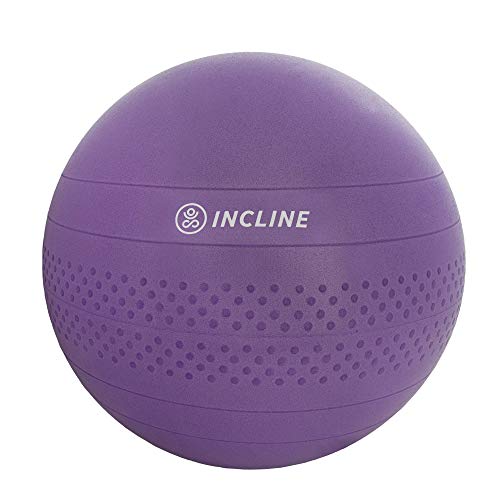 Incline Fit Anti-Burst Exercise Ball, Base & Pump (55, 65, 75 cm) for Stability, Yoga, Pilates & Fitness; Swiss Ball Stand, Alternative Office Desk Chair or Pregnancy Birthing Ball, Ultra Violet