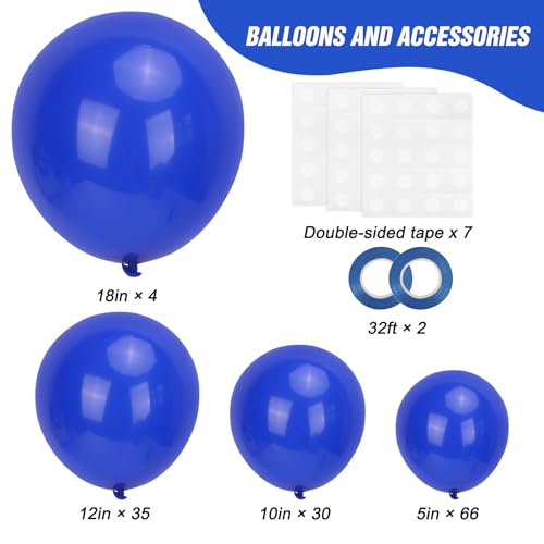 Image of RUBFAC 135pcs Royal Blue Balloons, Latex Balloon Different Sizes 18 12 10 5 Inch for Garland Arch Birthday Party Graduation Baby Shower Baseball Nautical Party Decoration