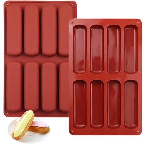 YJWYDM Finger Biscuit Silicone Mould, 2Pack 8 Cavities Finger Shaped Molds Granola Bars Twinkie Cake Pan Rectangular Strip Mold for Baking Energy Bars, Chocolate Bar, Bread, Muffin