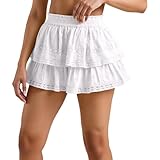 Damen Minirock mit Lochstickerei - Süßer Stufenrock mit gesmokter Taille...