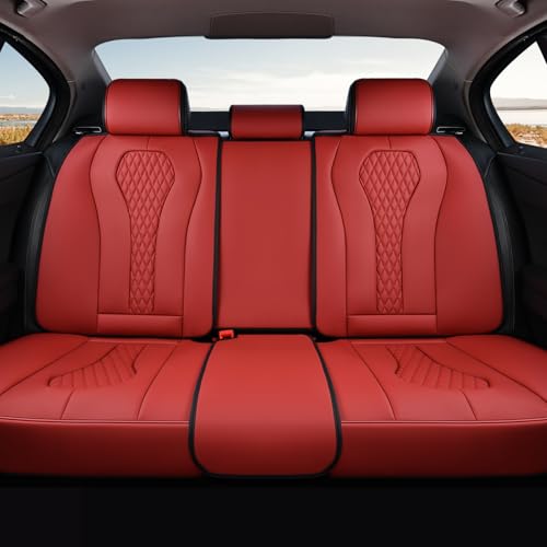 Image of Coverado Car Seat Covers, Rear Car Seat Cover, 3-Pieces Leather Seat Cover, Red Car Seat Cushion, Luxury Seat Cover Seat Protector Universal Fit Most Cars