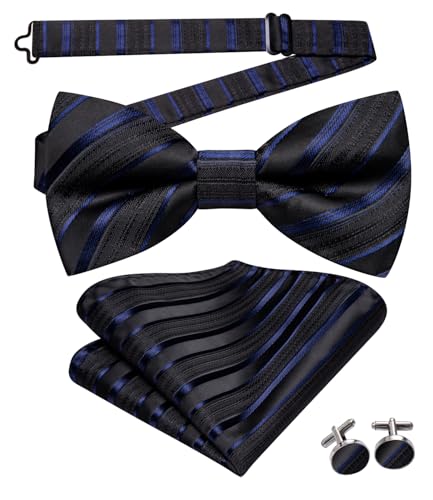 Image of Dubulle Mens Paisley Striped Bowtie Set Pre-tied Bowtie for Men and Pocket Square Set Wedding Business