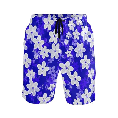 Flowers Floral Blue Mens Swim Trunks Quick Dry Beach Shorts with Pocket S 23029122