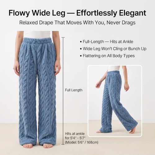 Fuzzy Pajamas for Women Fluffy Pants Fleece Wide Leg PJ Pants Fall Winter | Cozy Soft Fluffy Fleece,High Elastic Waist,Cable Knit Pattern,Wide Leg Cut,Warm Winter PJ Pants,Matching Pjs for Couples - image 2