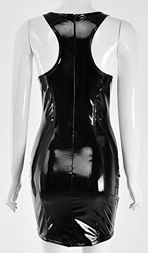 Rozegaga Mini Vestidos de Festa Femininos Sexy Gola Redonda Ombro Grosso Látex, Preto, Small
