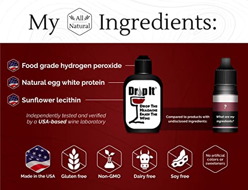 The Original Drop It Wine Drops, 4Pk- Usa Made Wine Drops That Naturally Reduce Both Wine Sulfites And Tannins- Can Eliminate Wine Headaches, Wine Allergies And Histamines- A Wine Wand Alternative #TOP2