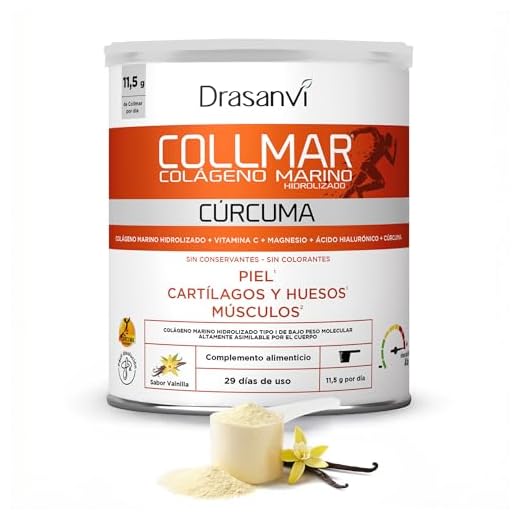 DRASANVI COLLMAR Colageno Marino Hidrolizado + Curcuma con Magnesio, Vitamina C, Ácido Hialurónico| Articulaciones y musculos | Máx. asimilación 9.595 mg/día | 340g de polvo | Collagen Sabor Vainilla