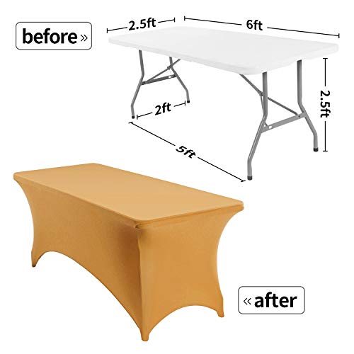Image of Peomeise 2PCS 6FT Spandex Table Cover Rectangular Stretch Spandex Tablecloth (Gold,6FT)