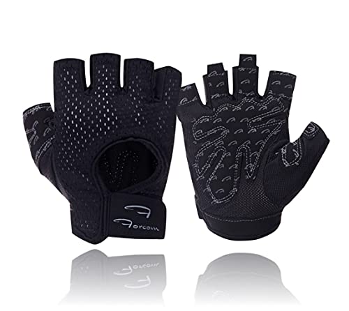 Workout Gloves for Men & Women, Cycling Gloves with Wrist Wrap Support for Weight Lifting, Gym and Training, Breathable Exercise Gloves for Fitness, Climbing with Palm Protection (Medium, Black)