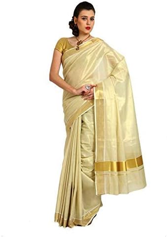 Womens Kerala Traditional Tissue Saree with Running Blouse Piece