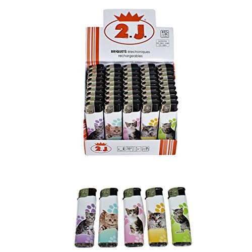 Briquet chat, Lot De 50 Briquets Électriques, Électronique Rechargeables Décor Chats Original Rechargeables Pour Allumer Les Cigarettes, Les Cigares Ou Les...