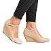 Coutgo Womens Wedge Pumps Dressy Mary Jane Shoes Comfort Wedges Closed Toe Ankle Strap Heeled Shoes Nude