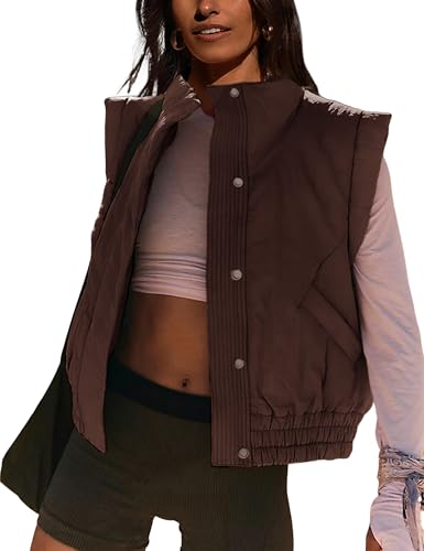 Lviefent Womens Puffer Vest Cropped Lightweight Button Down Quilted Vest Sleeveless Padded Gilet Coat with Pockets