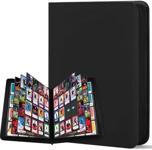 WITHYU 16 Taschen Sammelalbum für Karten, 1024 Karten Kapazität - Wasserdichter Karten Ordner Side Loading mit Reißverschluss für TCG, Fußball & Sammelkarten, Tragbar (Schwarz)