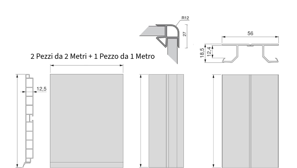 AERREGI Kit Zoccolo per Cucina Battiscopa Altezza 10, 12 e 15 Centimetri | Zoccoli Nero 5 Metri con Accessori per Unione e Ganci | Zoccolatura Piombo (H120 mm)