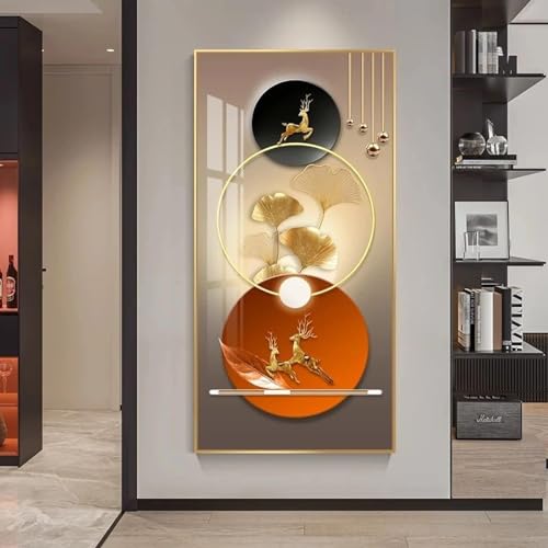 Toile abstraite cerf feuille d'or pour sublimer votre salon moderne