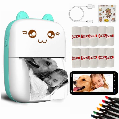 Image of Mini Thermal Printer with Rolls and Markers for Kids & Adults | Portable Inkless Printing Machine with Bluetooth Connectivity for Labels, Notes, Photos and Lists on Android & iOS Devices