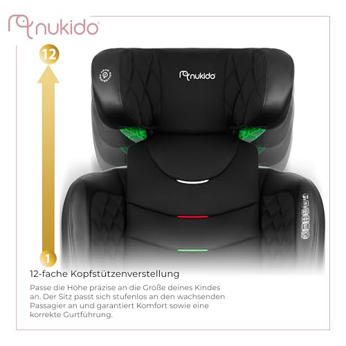 Nukido Kindersitz Kinderautositz 15 Bis 36 kg Autositz Für Kinder 4 Bis 12 Jahren ISOFIX Kopfstützenverstellung Neigungsverstellung Louis (Schwarz)