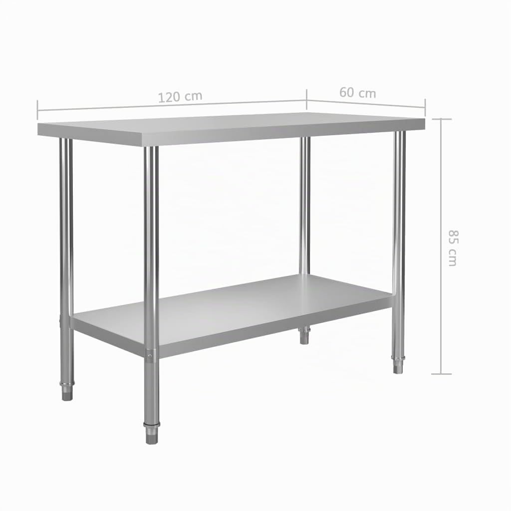 vidaXL Mesa de Trabajo de Cocina con Estante Tabla Preparar Comidas Tablero Mueble Auxiliar Banco Hostelería Restaurante Almacenar Acero INOX