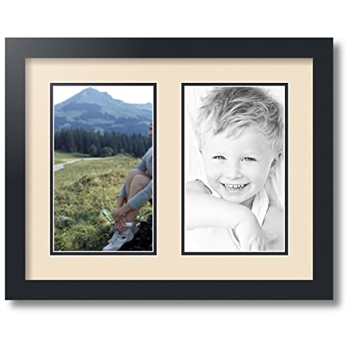 ArtToFrames Collage Photo Frame Double Mat with 2 - 6x10 Openings and Satin Black Frame