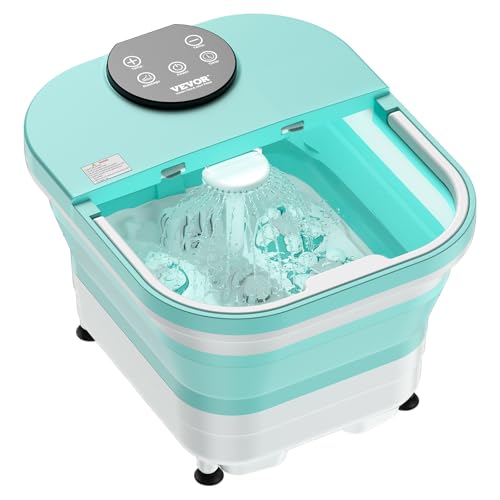 VEVOR Masajeador de Pies Plegable, Bañera de Hidromasaje para Pies 35 a 48 °C con Ducha de Agua Ajustable, Bolas y Rodillos de Masaje, con Pantalla LED y Temporizador, 400 x 330 x 270 mm, Verde