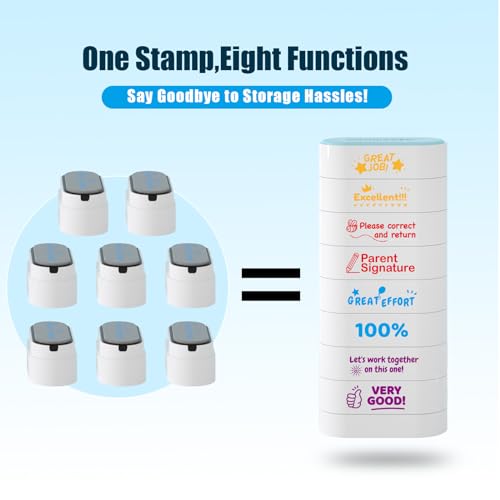 Image of 8-in-1 Teacher Stamps for Grading, Classroom & Homework - Colorful Self-Inking Set