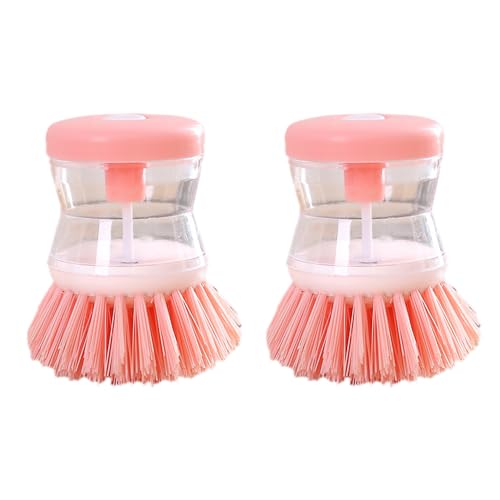 2Pcs Pink Dish Brush with Soap Dispenser,Soap Dispensing Brush, Kitchen Brush,Dish Pot Pan Sink Cleaning, Dish Brush Washing Utensils,Washing Up Liquid Soap Dispenser,Soap Dispensing Dish Brush
