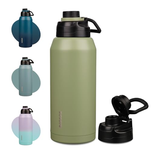 Image of BJPKPK 64 oz Half Gallon Water Bottle, Leakproof Insulated Stainless Jug | Double Wall Vacuum, Keeps Hot /Cold, Dishwasher Safe, Wide Mouth, Spout Lid, Carry Handle, Travel & Hiking, Forest Green