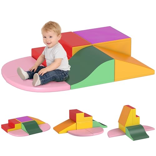 HOMCOM Juego de 6 de Bloques de Espuma para Niños Bloques de Construcción Grandes Figuras de Construcción Juguete para Aprendizaje para Escalar y Gatear Multicolor