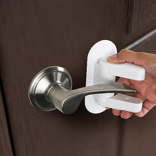 Improved Childproof Door Lever Lock (2 Pack) Prevents Toddlers from Opening Doors. Easy One Hand Operation for Adults. Durable ABS with 3M Adhesive Backing. Simple Install, No Tools Needed - Thumbnail 3