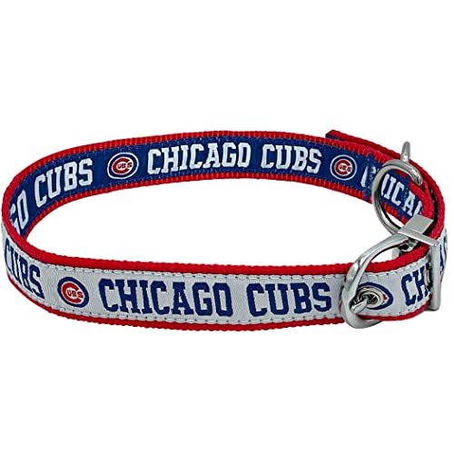 Chicago Cubs Reversible MLB Dog Collar, Large. Premium Home & Away Two-Sided Pet Collar Adjustable with Metal Buckle. Your Favorite MLB Baseball Team with a Unique Design on Each Side! Dogs & Cats