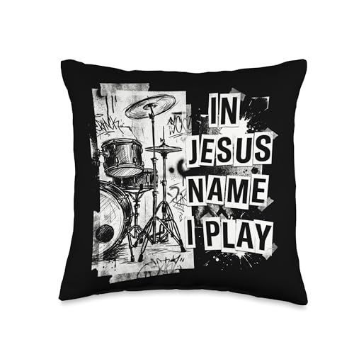 in Jesus Name Play Drums Christian Worship Drummer Faith God Throw Pillow