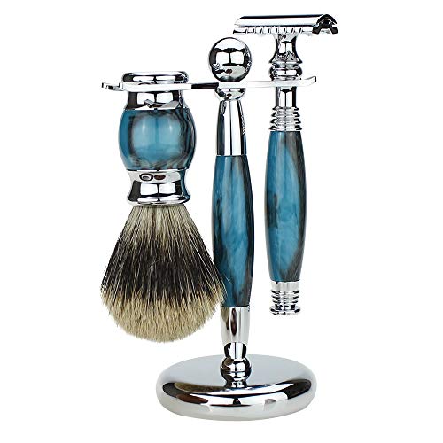 Manuelle elektronische Bauteile Barber Männer Beard Manuelle Sicherheits-Rasiermesser Set Double Edge Rasierer Stiel + Ständer Halter + Haar