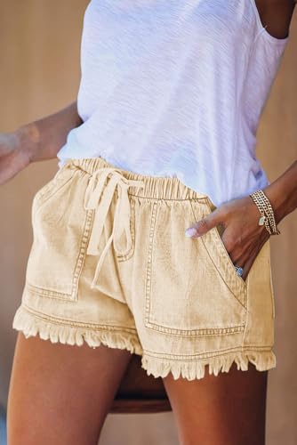 Image of YOCUR Womens Lightweight Shorts Casual Baggy Trendy Hot Pants Elastic Waist Drawstring Comfy Shorts