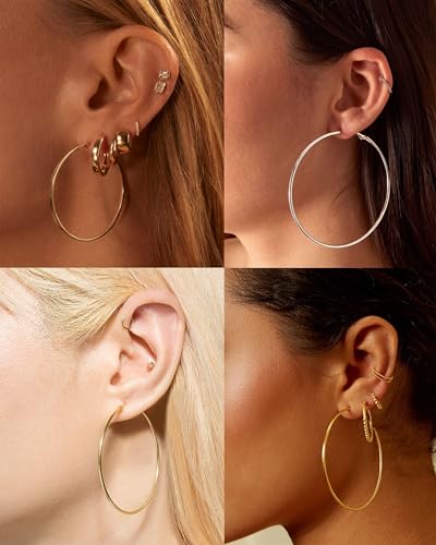 Gold Hoop Earrings for Women Hypoallergenic Stainless Steel Large Thin Gold Hoop Earrings Lightweight Big Hoops Aretes de Acero Inoxidable para Mujer 30/40/50/60MM4
