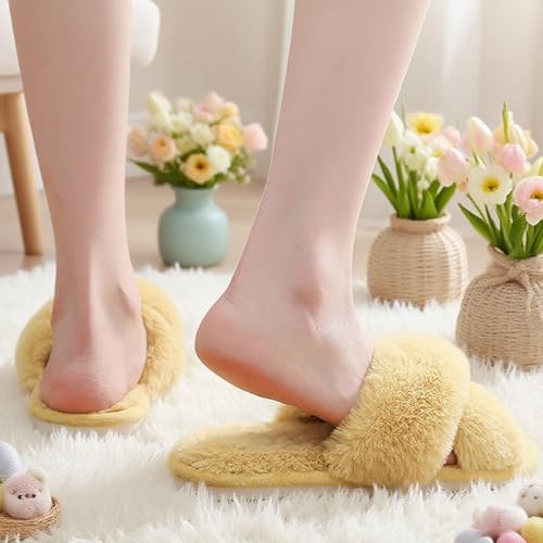 New women's soft long haired slippers, autumn and winter lazy version thick soled height increasing exposed finger slippers, suitable for indoor and outdoor use3