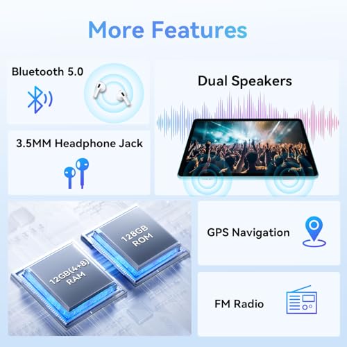 Image of ECOPAD Android 15 Tablet, 10.1 Inch Tablets with Octa-core Processor,HD IPS Screen, 12GB RAM+128GB ROM, Support 1TB Expansion, Dual Band WiFi, BT 5.0,18W Fast Charge and Long-Lasting Battery,Blue