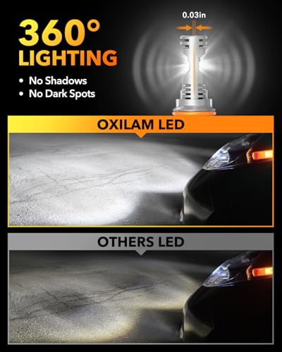 Image of OXILAM 9004 LED Light Bulbs, 1200% Enhanced Brightness 6500K Cool White, Anti-Flicker, 60,000Hrs Lifespan, Easy Plug-N-Play, IP68 Rated, HB1 Fog Light for Cars Trucks SUVs, Pack of 2