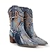 Hawkwell Women's Embroidered Stitched Rodeo Boots Pointed Toe Chunky Block Heel Classic Pull On Cowgirl Ankle Western Booties,Blue,7
