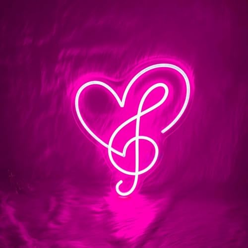 Music Note Heart Neon Sign Treble Clef LED Neon Light for Music Lovers, Gifts for Musicians, Aesthetic Couple Room Light for Girl's Room Birthday Party Home,Wedding,Party, Wedding Wall Decor-13.8'
