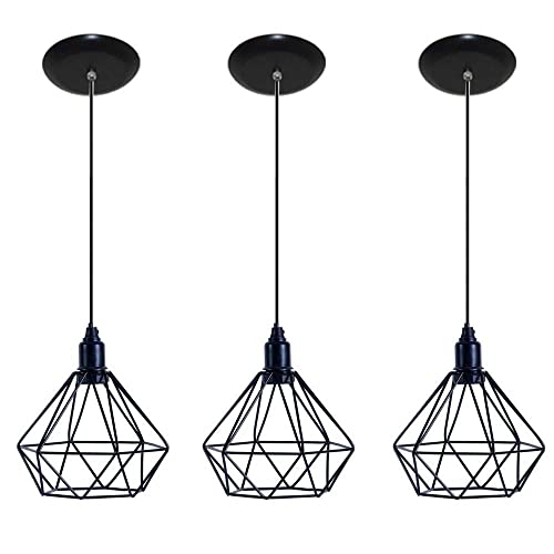 Kit com 03 Luminarias Pendente Aramado Modelo Diamante (Preto)