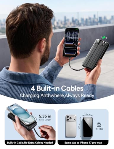 Image of 50000mAh Portable Charger, Built-in 4 Cables,22.5W Fast Charging Power Bank | Up to 65% in 30 Minutes, Charge 6 Devices,USB C External Battery for iPhone 17 /16 /15 Samsung iPad,Android,Travel Essentials