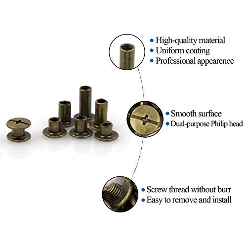 90 Sets Bronze Chicago Screws Leather Assorted Kit ，6 Sizes Of Screw Rivets For Leather Rivet For Diy Leather Craft And Bookbinding (M5 X 4, 5, 6, 8, 10, 12) #TOP3