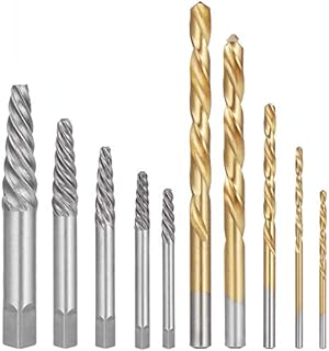 Litensh 10pcs Screw Stud Extractors with Left Hand Cobalt Drill Bits Set, Drill Extractor Set Metal Damaged Screw Remover Drill Extractor Combination Set with Metal Case