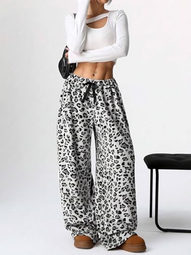 Image of ZAFUL Women's Fuzzy Plush Pajama Pants Wide Leg Pj Bottoms Lounge Pants