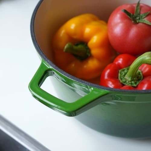 VeoHome Cast Iron Dutch Oven Green 6L with Lid - Thick, Heavy Duty 5.5qt with Attractive Gloss Enamel, Even Heat Retention, Self Circulating, for Fry, Roast, Stew, Bread. Feeds 6-7 People - Image 6